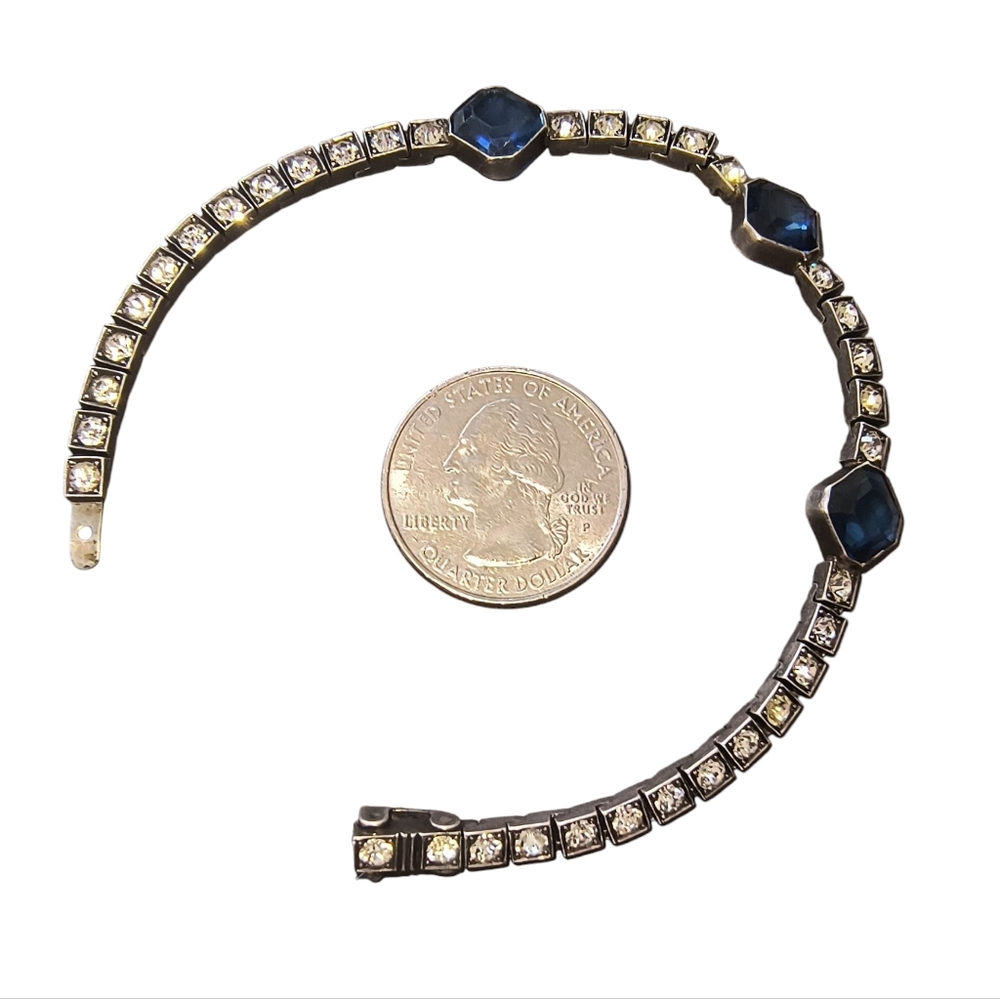 Antique Chapin & Hollister Sterling Silver Blue & Clear Rhinestone Bracelet - Picture 3 of 9